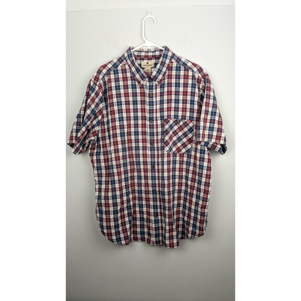 Woolrich Men's Plaid Shirt XL – Red Blue White – Short Sleeve – Casual Cotton